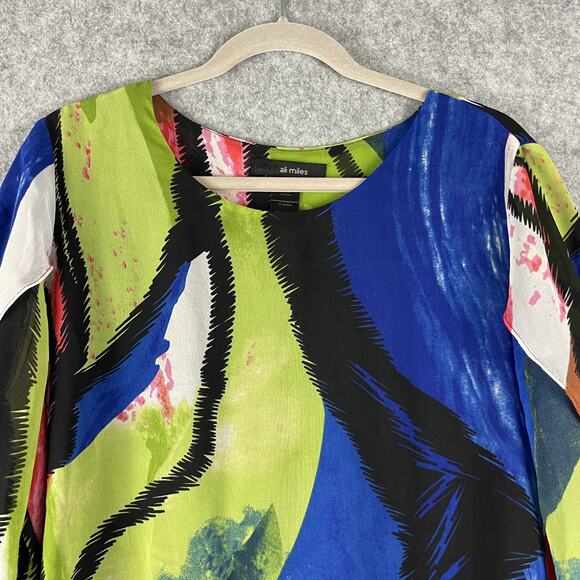 Ali Miles Tunic Top Womens 1X Abstract Layered Bell Sleeve Colorful Artsy Flowy - Picture 2 of 15